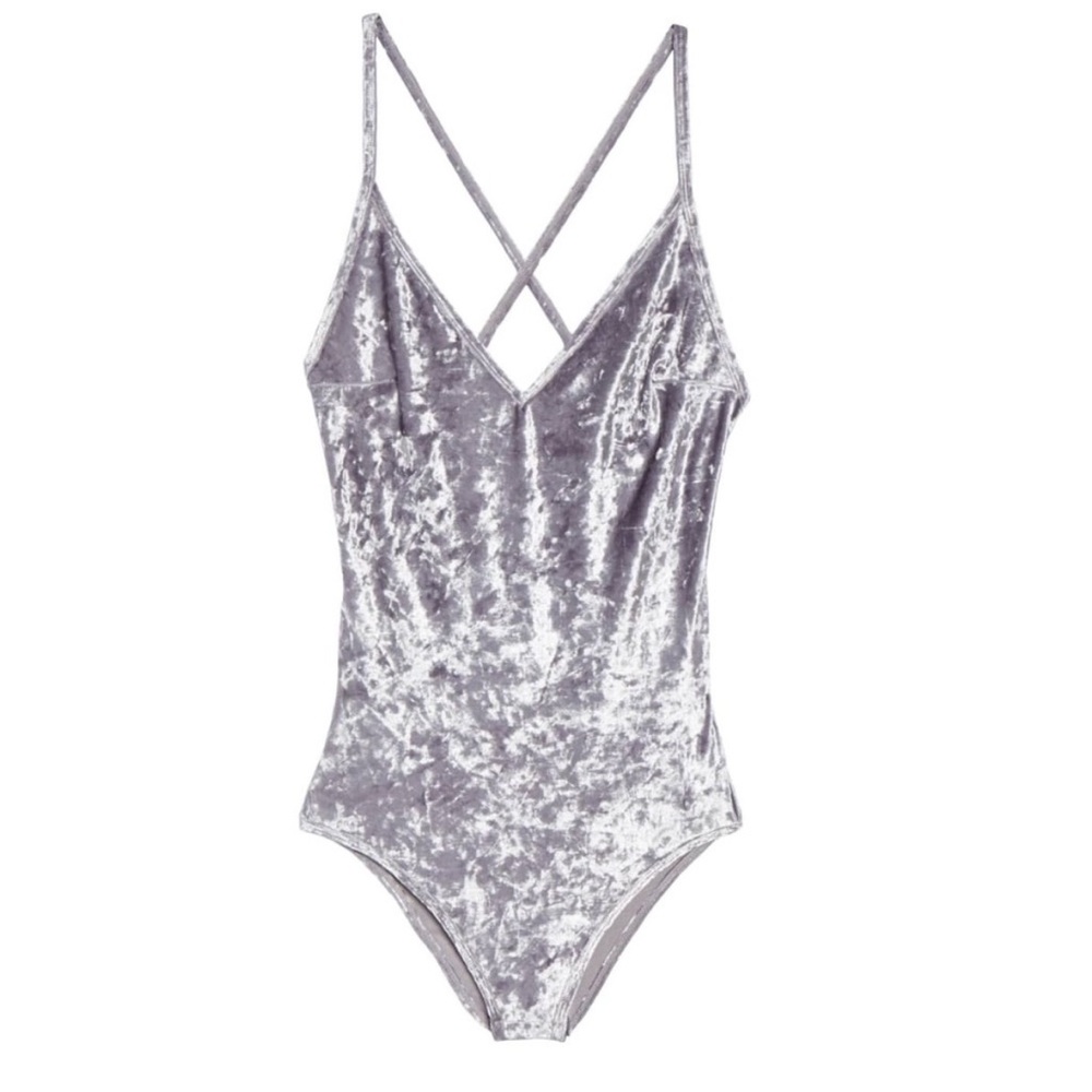 Sam Edelman Crushed Velvet Bodysuit Silver